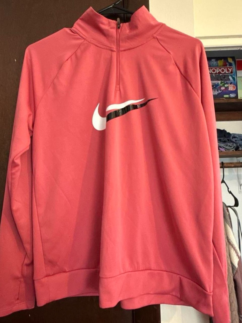 Nike Women's Coral Pink Quarter-Zip Pullover with Swoosh